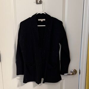 Cozy Navy Open Front Cardigan with Subtle Sparkle